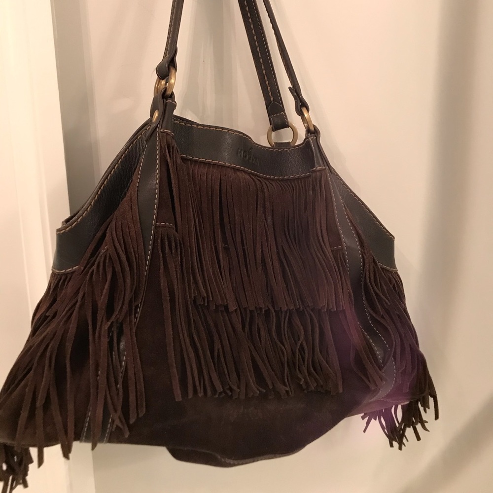 Hogan suede tote with fringe brown